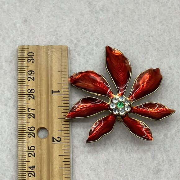 Vtg. Red Poinsettia Flower Brooch Sparklecore Statement MCM - Picture 6 of 7